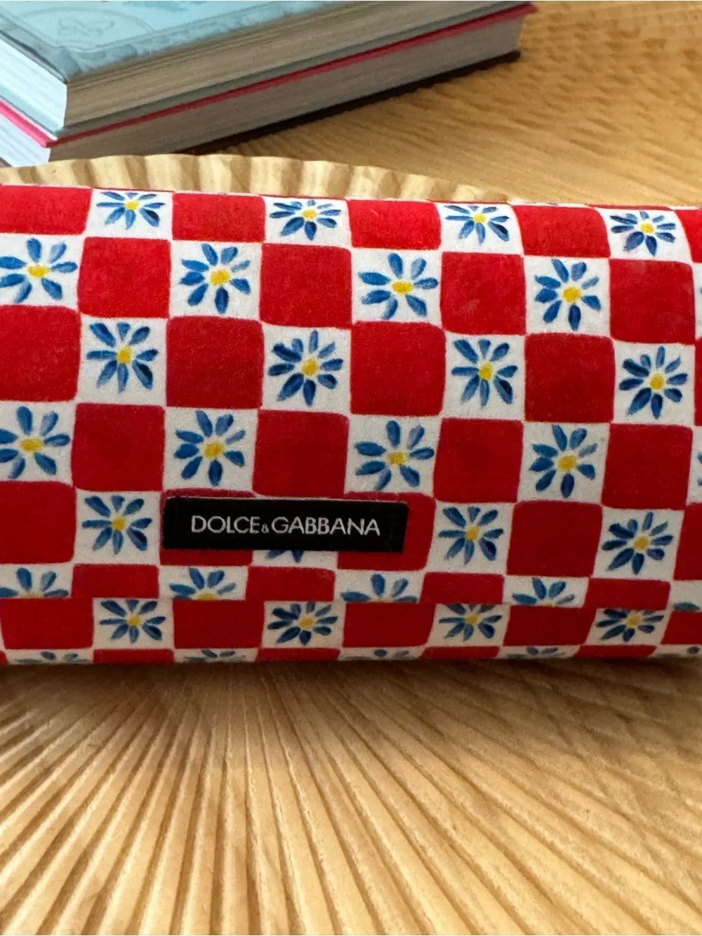 Dolce & Gabbana hard eyeglasses case vibrant red and white checkered pattern